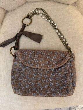 GAP Brown Quilted Velvet Mini Bag with Pearl Chain